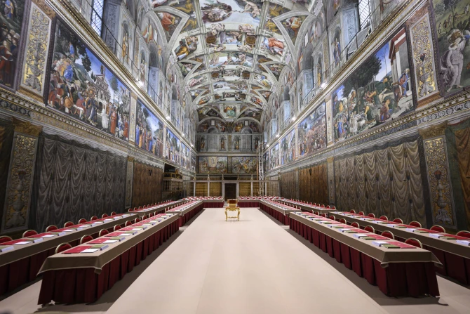 PHOTOS: The Sistine Chapel awaits the arrival of cardinal electors to choose the next pope